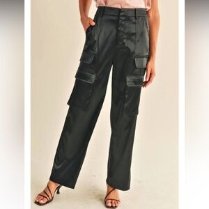 RESET By Jane Black Satin Cargo Wide Leg Pants Size Medium